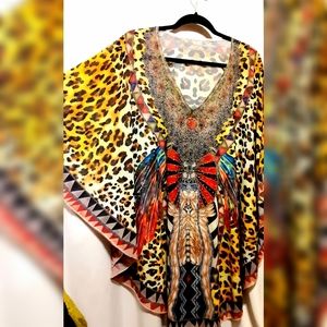 Circle AB/Rhinestone Leopard Print Top - OS